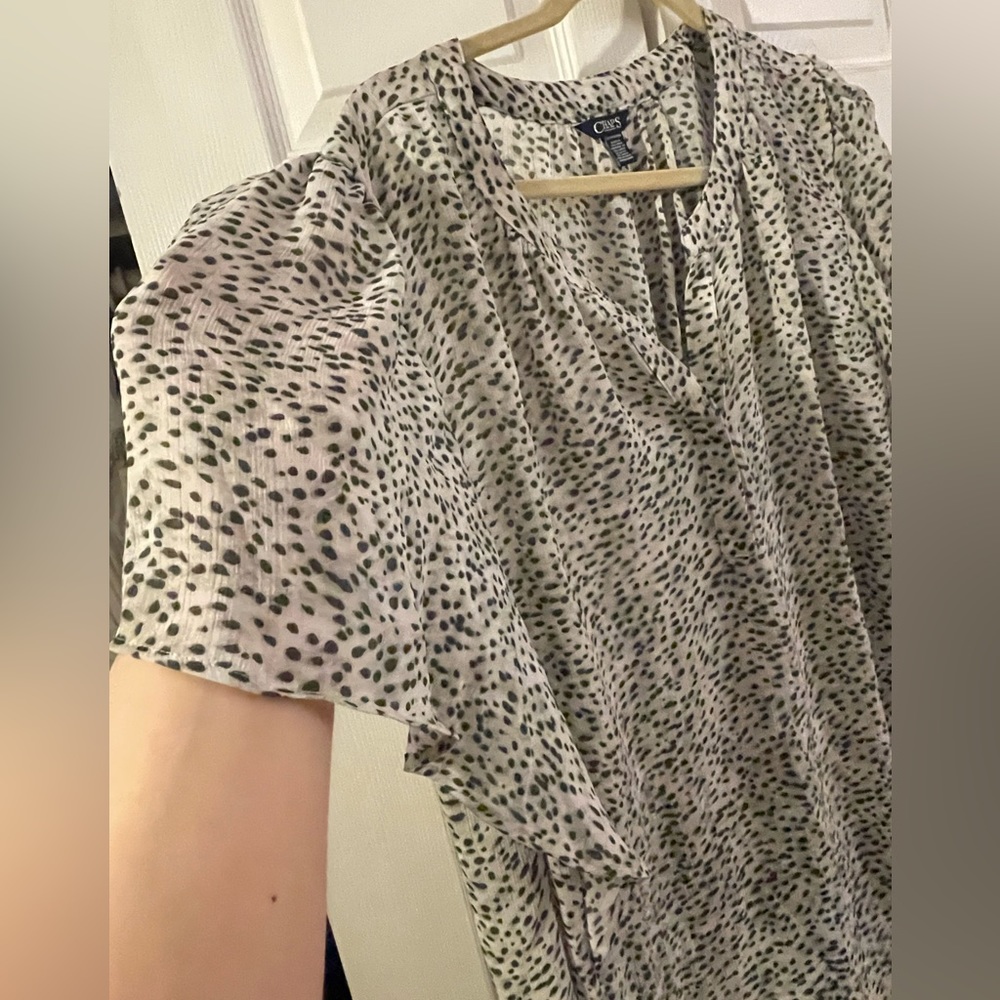 Chaps 3x Animal Print Olive Green Short Sleeve Top - Picture 5 of 6